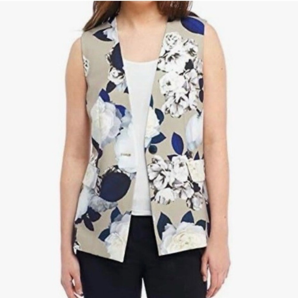 Nine West Blue and Cream Floral Vest